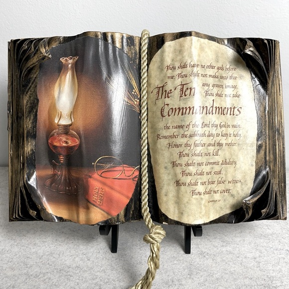 Decorative Ten Commandments Book with Lamp Design - Picture 1 of 14